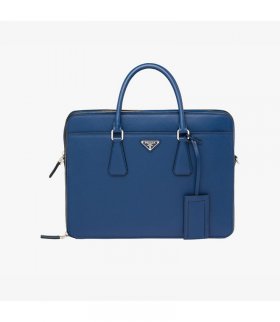 Prada 2VE365 Leather Briefcase In Blue