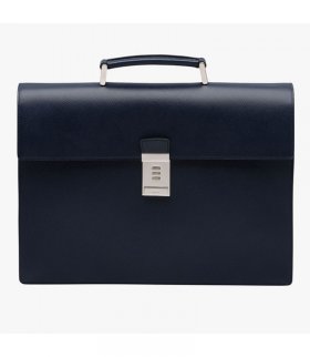 Prada 2VB021 Leather Briefcase In Navy Blue
