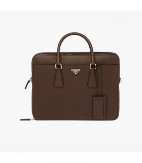 Prada 2VE365 Leather Briefcase In Coffee
